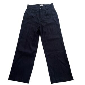 Nicole Miller Women's Size 10 Black Trouser Linen Blend Straight Leg Pants Work